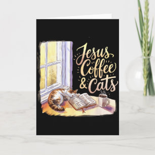 Cartão Café Jesus Gatos Design Divertido Fofo Amantes de
