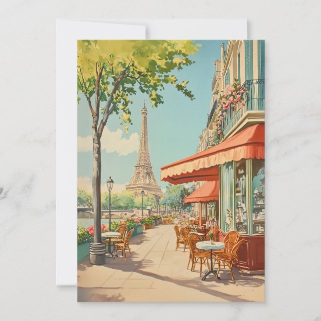 Cartão Café Parisiense com Vista Eiffel (Frente)