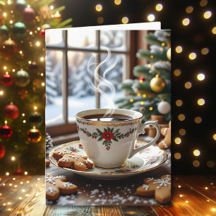Cartão Café quente e biscoitos de pão quente Natal