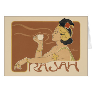 Cartão Café Rajah Art Nouveau Vintage, Senhora com Café