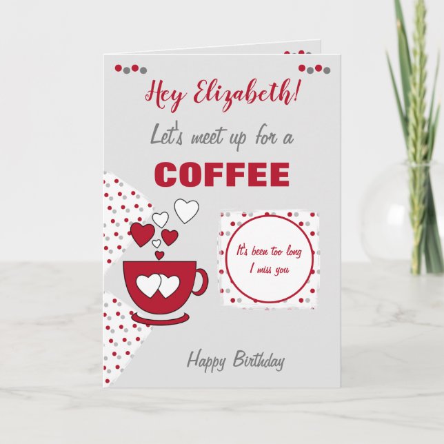 Cartão Café Vermelho e cinza e Amigos Aniversário (Frente)