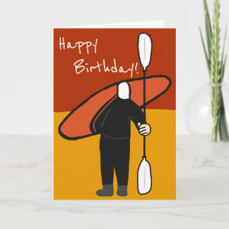 Cartão Caiaque legal e pá vermelhos e alaranjados do