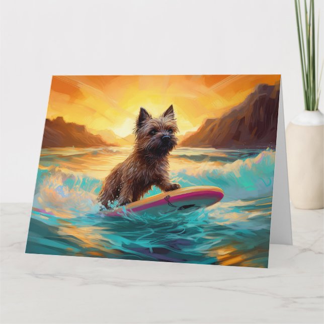 Cartão Cairn Terrier Beach Surfing Painting (Frente)