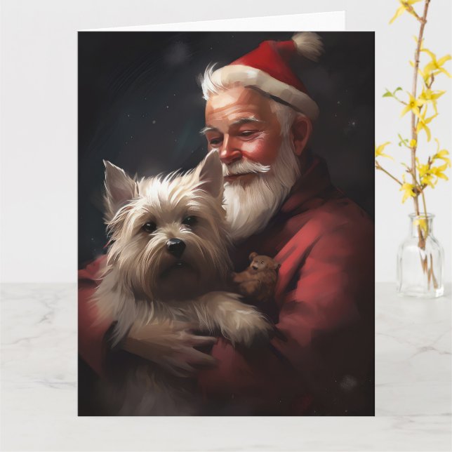 Cartão Cairn Terrier com Papai Noel Natal Festivo (Flor Amarela)