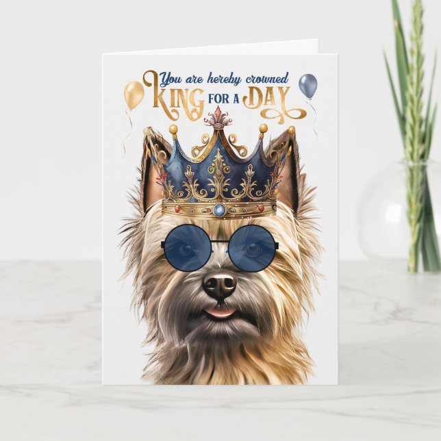 Cartão Cairn Terrier Dog King para um dia de aniversário  (Frente)