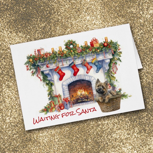 Cartão Cairn Terrier Dog Lareira Esperar por Papais noeis (Criador carregado)