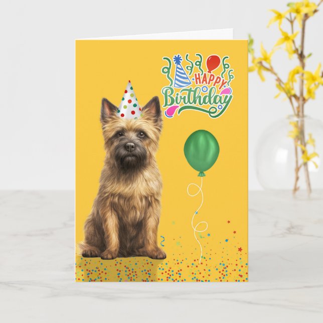 Cartão Cairn Terrier Dog Party Hat Yellow Birthday (Flor Amarela)