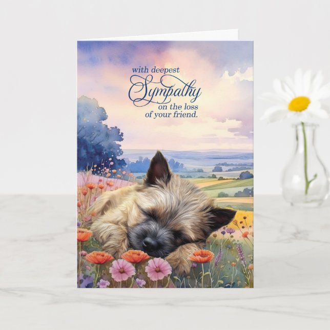 Cartão Cairn Terrier Dog with Wildflowers Pet Sympathy (Planta pequena)