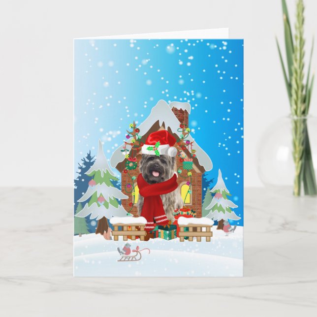 Cartão Cairn Terrier em neve com presentes de Natal (Frente)