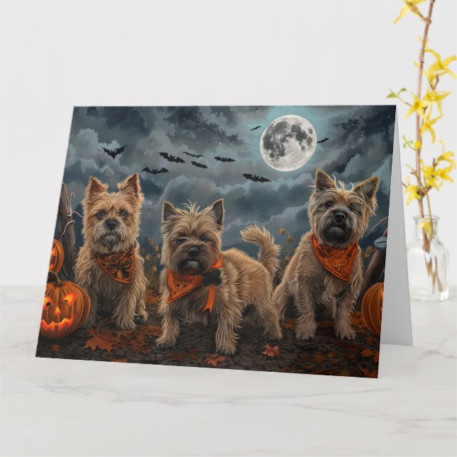 Cartão Cairn Terrier Halloween Spooky (Flor Amarela)