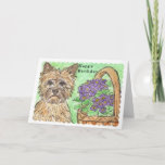 Cartão Cairn Terrier Happy Birthday card pansies basket<br><div class="desc">I have created this lovely birthday card using my original watercolour image. The text can be cuxtomised if required. Please take a look at my other cairn terrier items and cards etc.</div>