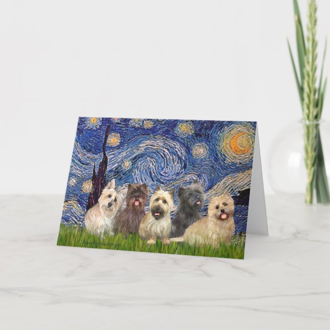 Cartão Cairn Terriers (Five) - Starry Night (Frente)