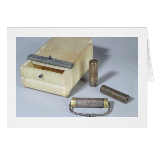 Cartão Caixa de alabastro e cilindros de bronze e prata (Frente Horizontal)