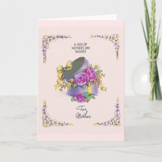 Cartão Caixa de chapéu com placa de Dia de as mães Flores (Frente)