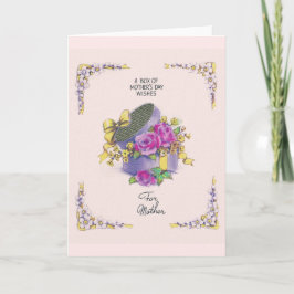 Cartão Caixa de chapéu com placa de Dia de as mães Flores