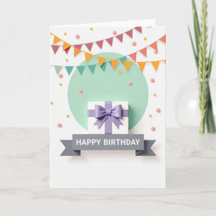 Cartão Caixa de Presente de Aniversário Elegante com Cart