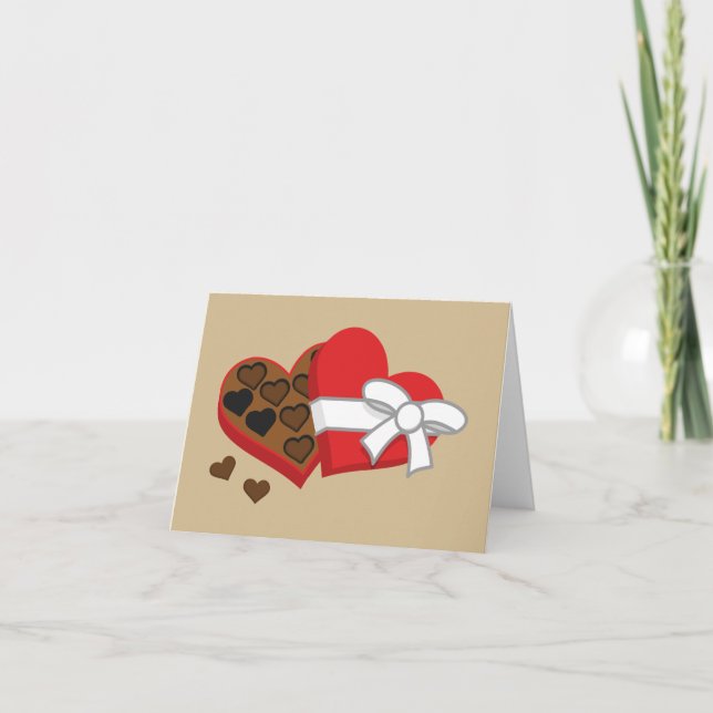 Cartão Caixa de Presente de Chocolate em Forma de Coração (Frente)