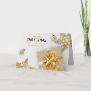 Cartão Caixa de Presente Dourada Bolas de Natal Flocos de