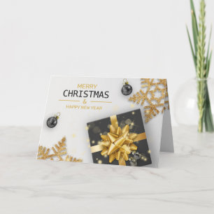 Cartão Caixa de Presente Preta Bolas de Natal Flocos de N