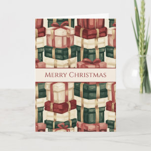 Cartão Caixas de Presente Creme Vermelho Verde Natal