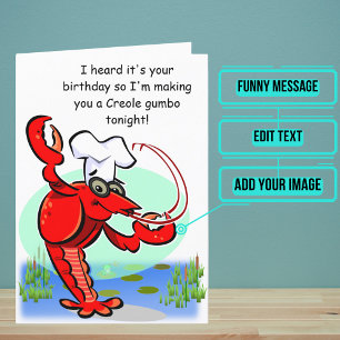 Cartão Cajun Creole Crawfish Funny Birthday