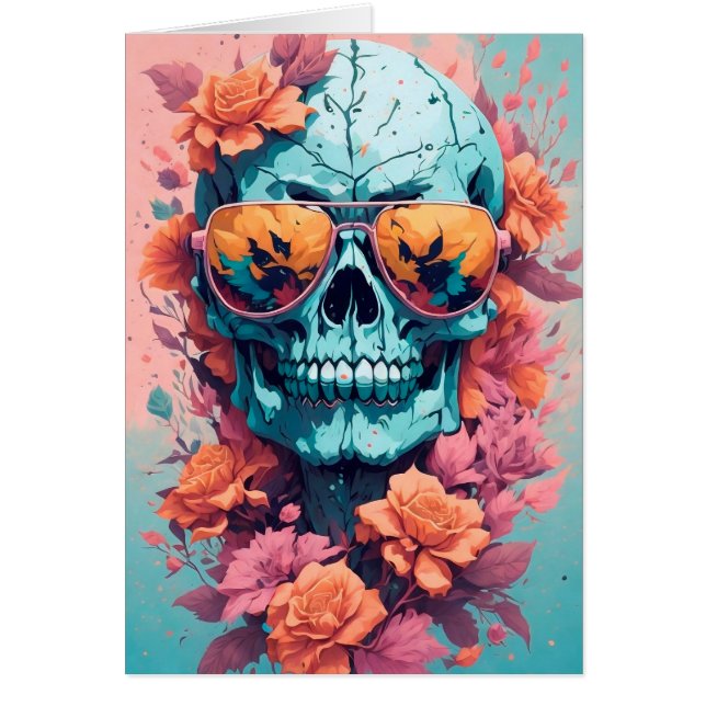 Cartão Calavera Floral Colorida (Frente)