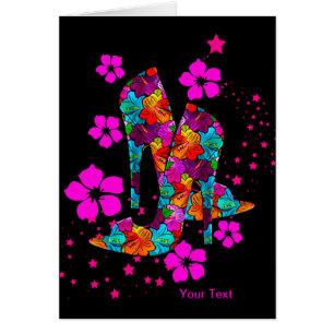 Cartão Calçados de alto salto de verão flores rosa-quente