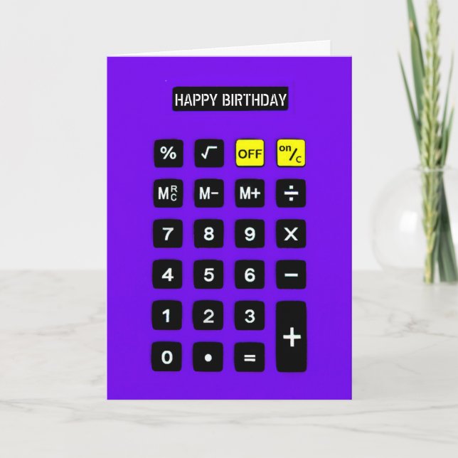 Cartão Calculadora de Aniversário Roxo (Frente)