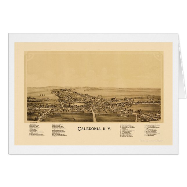 Cartão Caledonia, mapa panorâmico de NY - 1892 (Frente Horizontal)