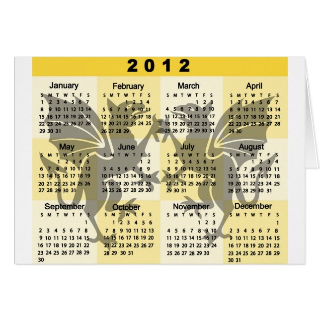 Cartão Calendário 2012 com impressão de Gryphons (Frente Horizontal)