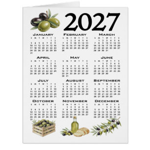 Cartão Calendário 2027, Azeitonas Mediterrâneas, Branco
