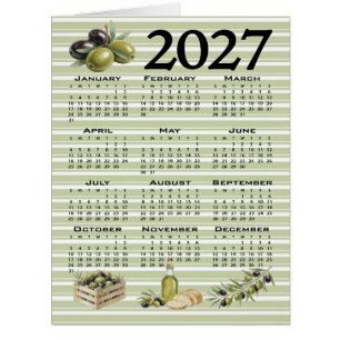 Cartão Calendário 2027, Azeitonas Mediterrâneas, Listras 