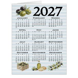 Cartão Calendário 2027, Azeitonas Mediterrâneas, Listras 