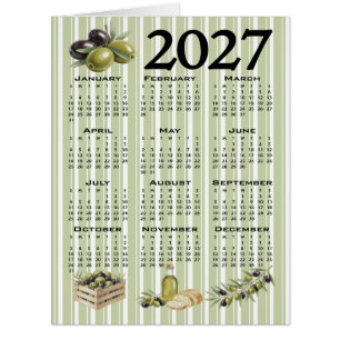 Cartão Calendário 2027, Azeitonas Mediterrâneas, Listras
