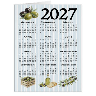 Cartão Calendário 2027, Azeitonas Mediterrâneas, Listras