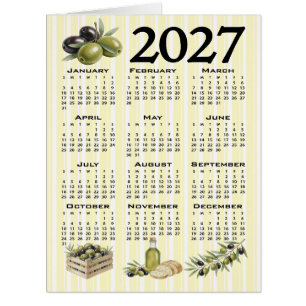 Cartão Calendário 2027, Azeitonas Mediterrâneas Listras A