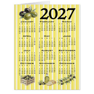 Cartão Calendário 2027, Azeitonas Mediterrâneas Listras A