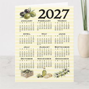 Cartão Calendário 2027, Azeitonas Mediterrâneas Listras A