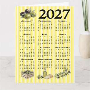 Cartão Calendário 2027, Azeitonas Mediterrâneas Listras A