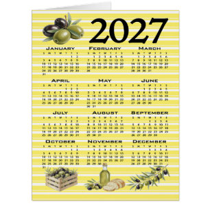 Cartão Calendário 2027, Azeitonas Mediterrâneas Listras A