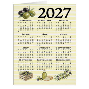 Cartão Calendário 2027, Azeitonas Mediterrâneas Listras A