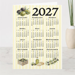 Cartão Calendário 2027, Azeitonas Mediterrâneas Listras A