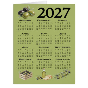 Cartão Calendário 2027, Azeitonas Mediterrâneas, Verde