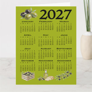 Cartão Calendário 2027, Azeitonas Mediterrâneas, Verde