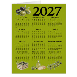 Cartão Calendário 2027, Azeitonas Mediterrâneas, Verde