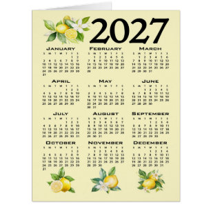 Cartão Calendário 2027 Estilo Italiano Limões Amarelo
