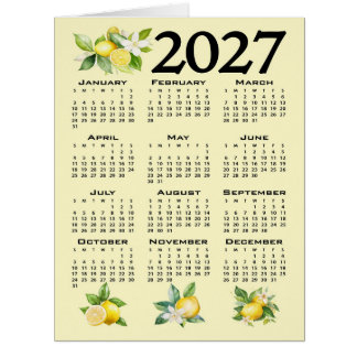 Cartão Calendário 2027 Estilo Italiano Limões Amarelo