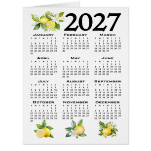 Cartão Calendário 2027 Estilo Italiano Limões Branco