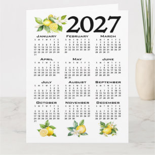 Cartão Calendário 2027 Estilo Italiano Limões Branco