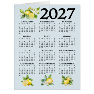 Cartão Calendário 2027 Estilo Italiano Limões Fundo Azul